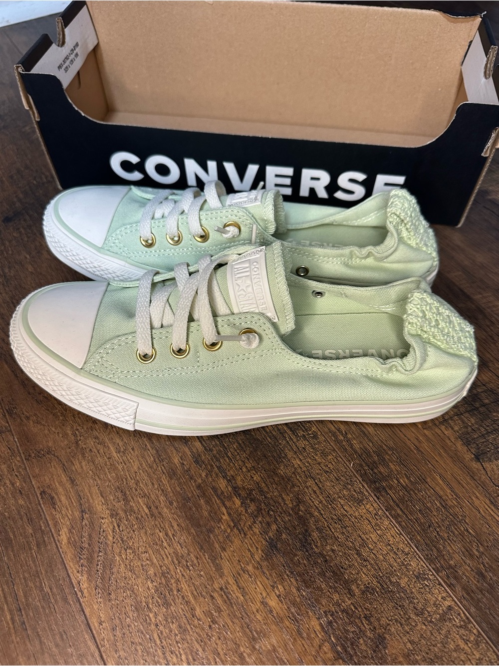 Converse Low Top Slip-On Sneakers in Mint Green and White
